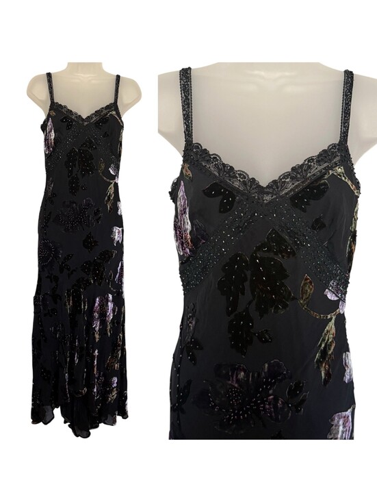 Sue Wong Dresses & Skirts - Sue Wong Black Velvet Beaded Maxi Gown Dress Vintage Silk Size 4